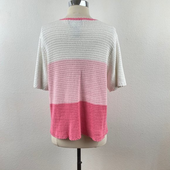 Vintage 90s Sag Harbor Pink Knit Sweater Top 100% Cotton Short Sleeves Spring Lg - Picture 6 of 8